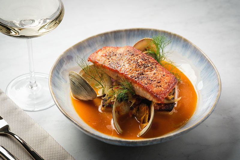 Aerial image of seafood dish